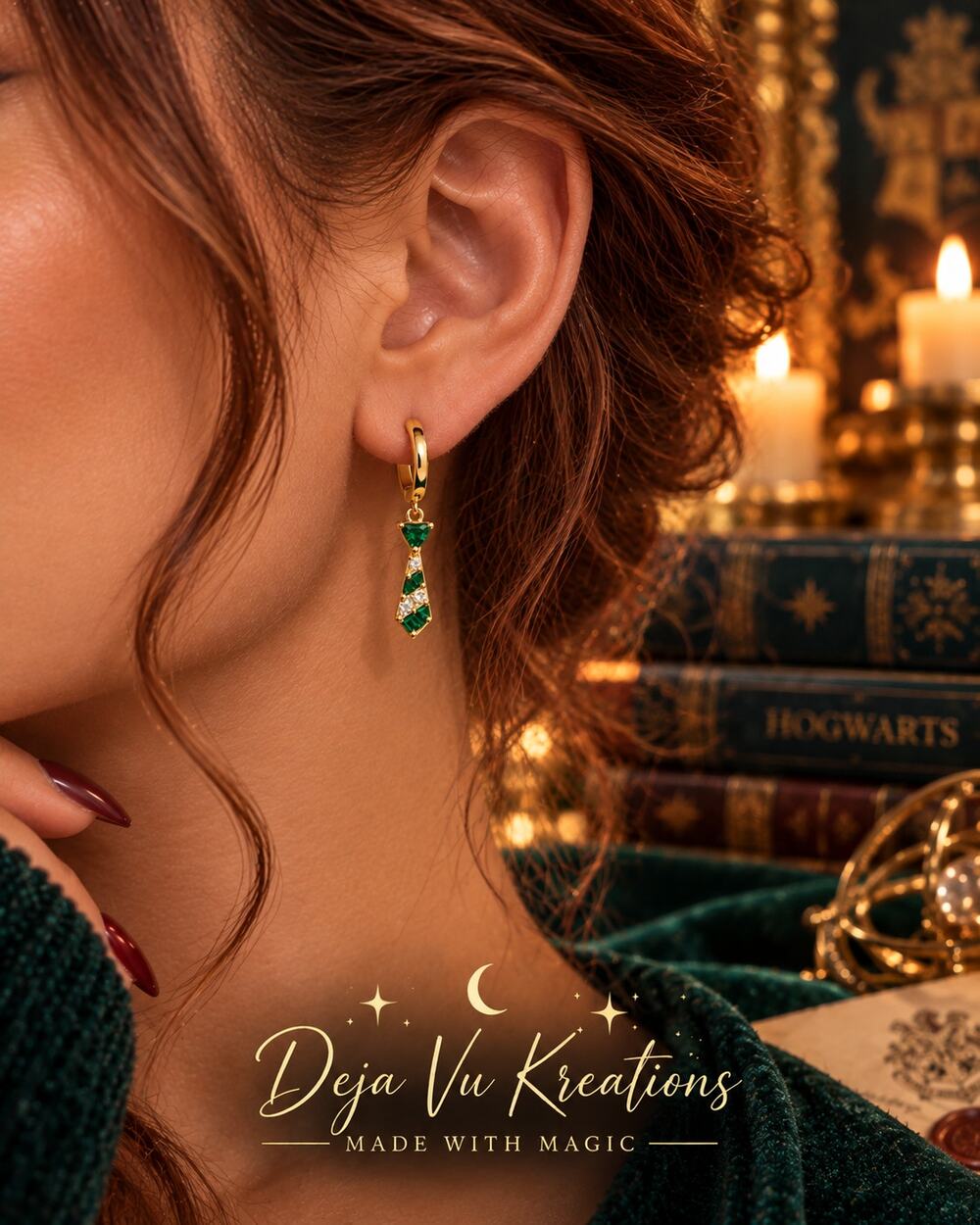 COMING SOON!! Slytherin Harry Potter Necktie Earrings Gold Plated Pair